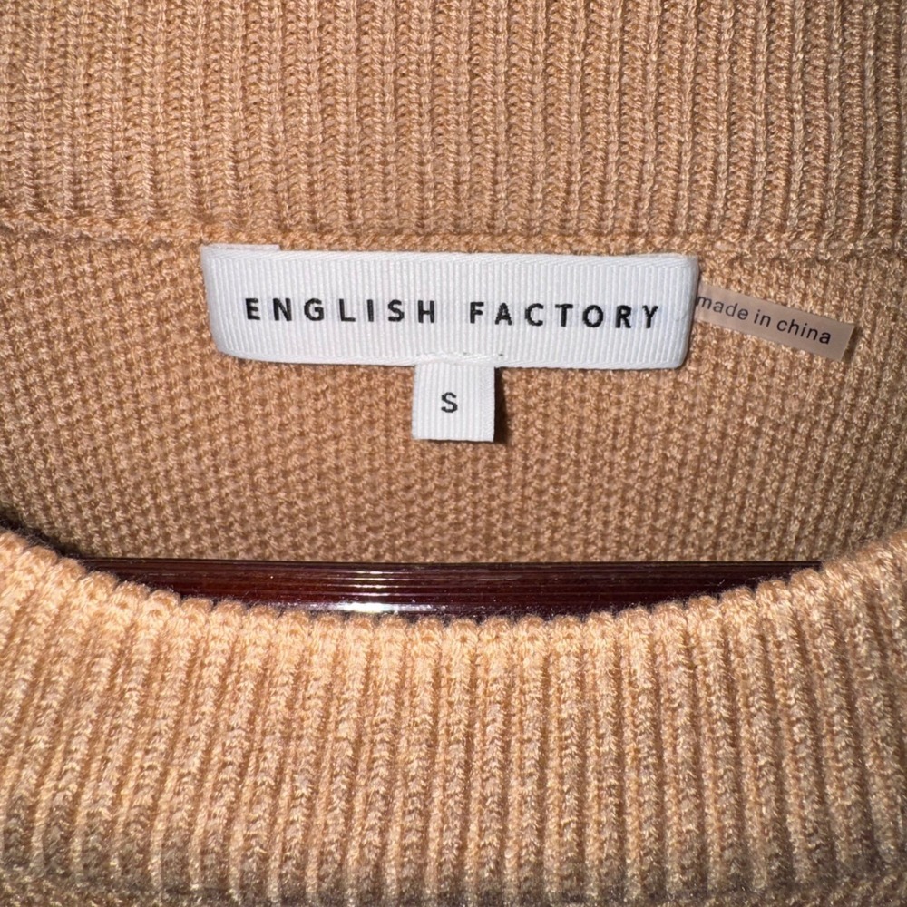 English Factory Whip Contrast Stitch Sweater Camel Relaxed Fit Long Sleeve Sz S - Picture 4 of 16